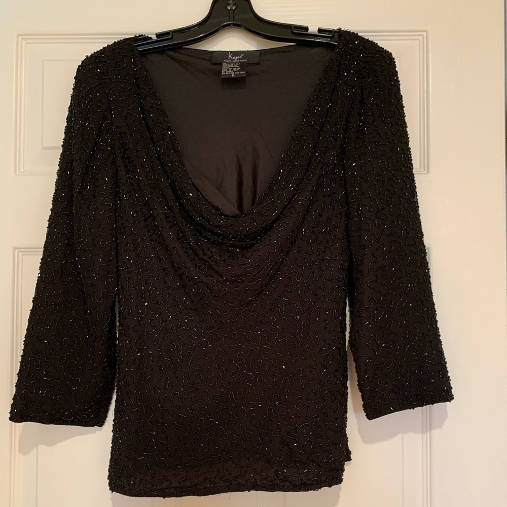 Vintage Lawrence Kazar Black Beaded 100% Silk